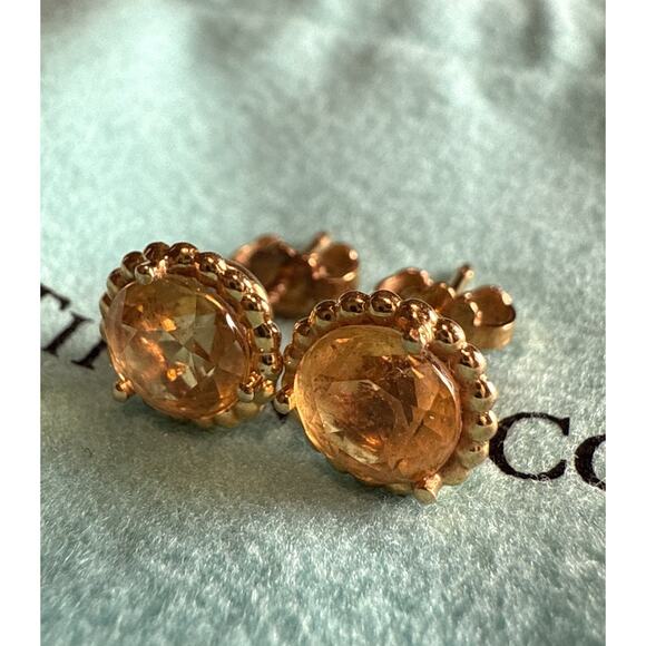 Tiffany & Co. 18k Yellow Gold Sparkling Citrine Flower Beaded Stud Earrings - Picture 2 of 16